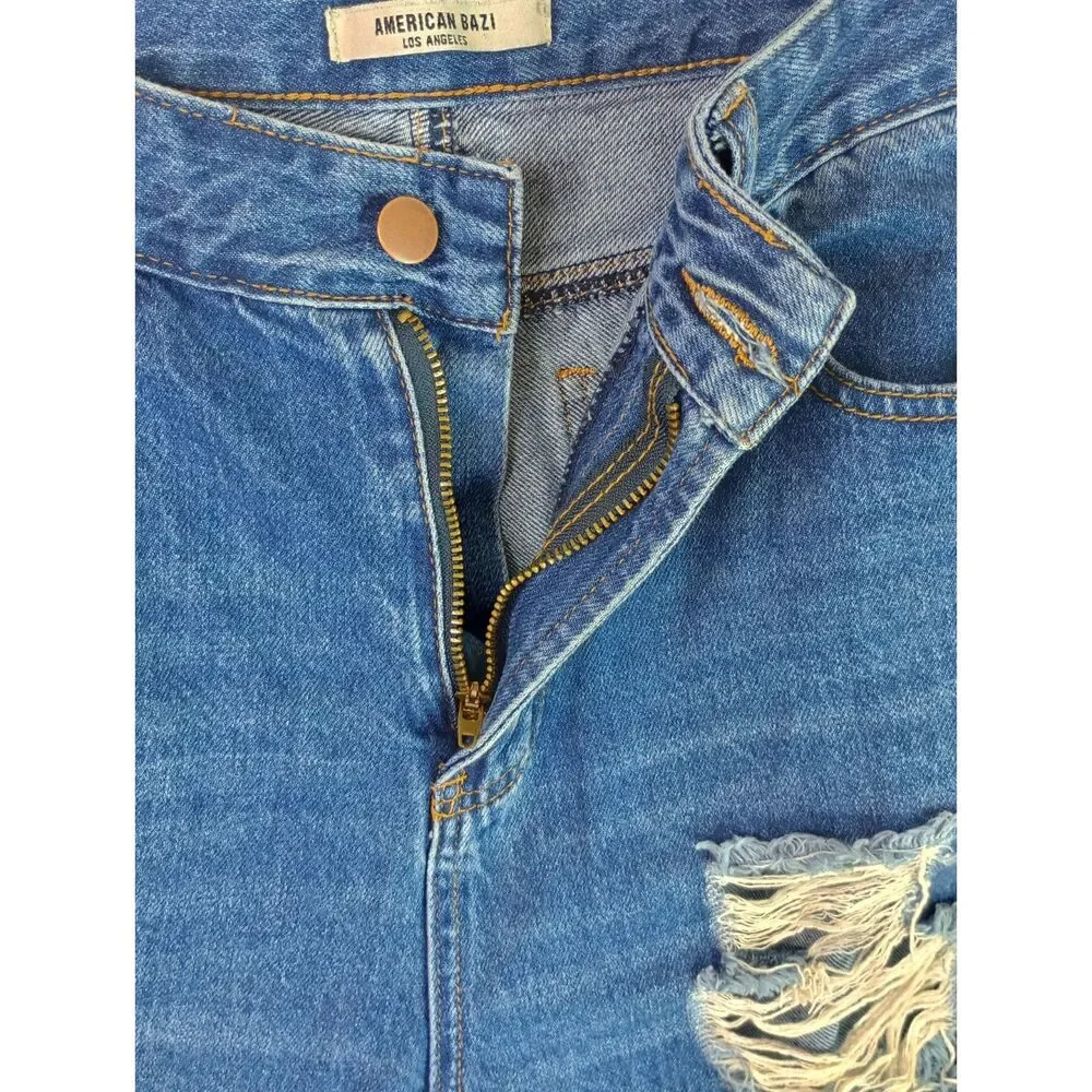 American Bazi Women's Medium High Waist Deconstructed Boyfriend Jeans